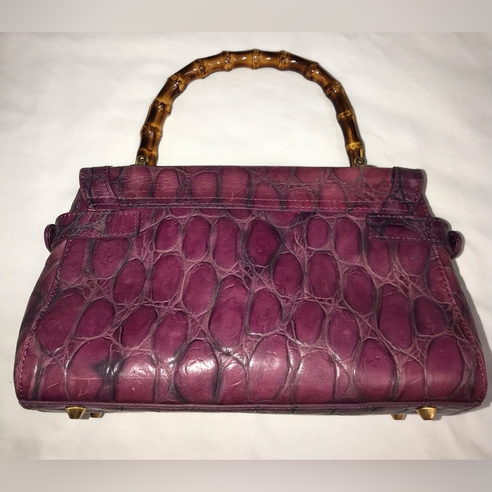 Elaine Turner Rare purple Croc turn lock wooden handle red lining - Picture 12 of 16
